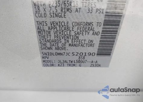 2018 Infiniti Qx60 z USA, uszkodzony, nr VIN 5N1DL0MN7JC520190